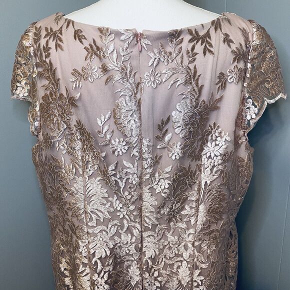 Brianna Women's Plus Size Pink Floral Embroidered Cap Sleeved Gown with Mesh - Picture 6 of 12